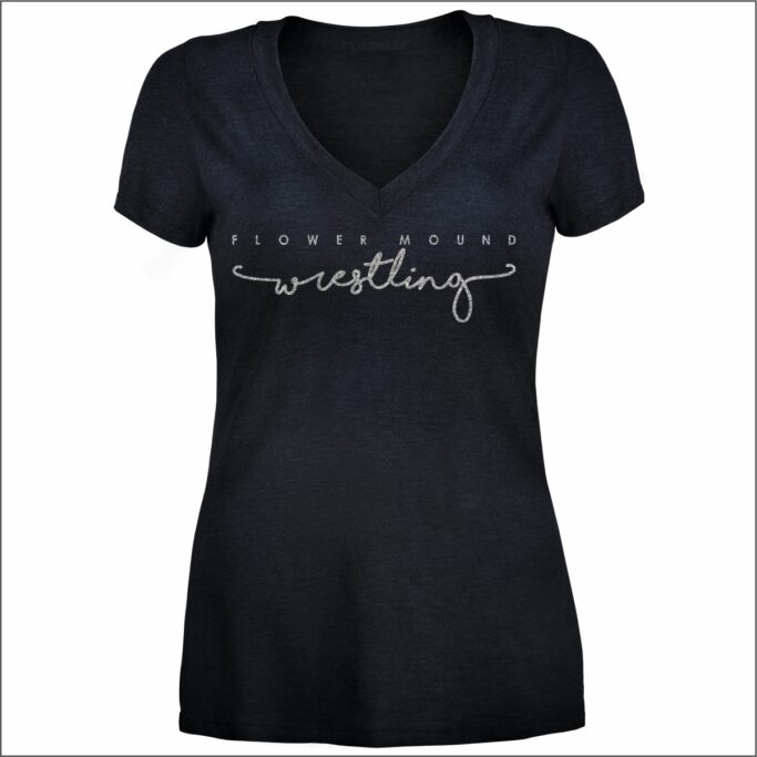 Flower Mound Wrestling Ladies V-Neck with Glitter Imprint - Image 2