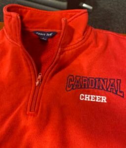 JPII Cheerleader CARDINAL CHEER RED CADET COLLAR 1/4 ZIP SWEATSHIRT **OPTIONAL**