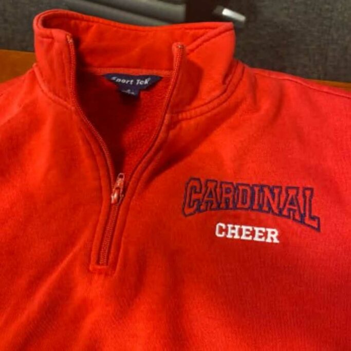 JPII Cheerleader CARDINAL CHEER RED CADET COLLAR 1/4 ZIP SWEATSHIRT **OPTIONAL**
