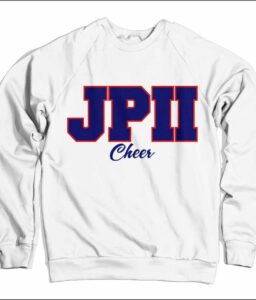JPII Cheerleader CARDINAL CHEER WHITE APPLIQUE SWEATSHIRT **OPTIONAL**