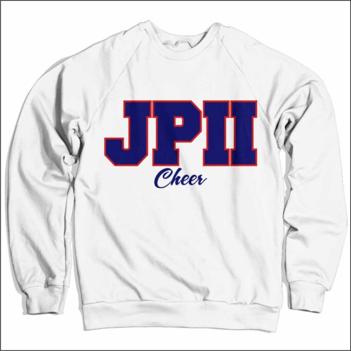 JPII Cheerleader CARDINAL CHEER WHITE APPLIQUE SWEATSHIRT **OPTIONAL**